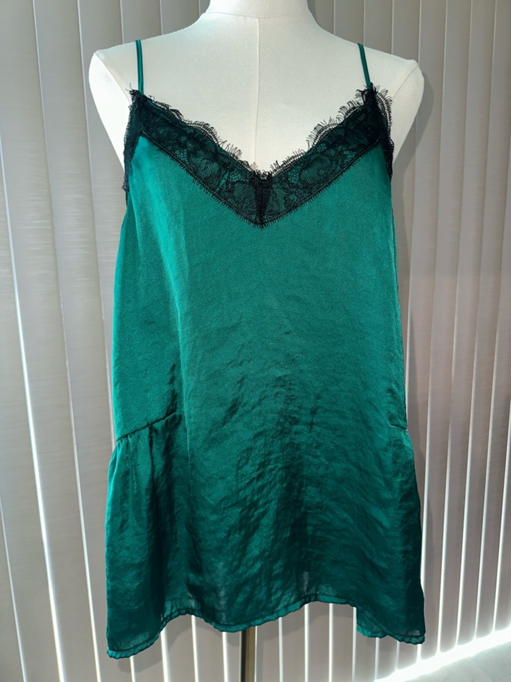 Abound Green Satin Lace-Trim Cami
